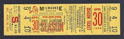 Lou Burdette No Hitter - 1960 Milwaukee Braves Full Ticket - 4/30 Played 8/18 • $99
