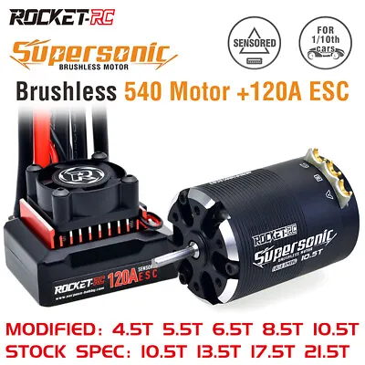 Rocket-RC Sensored Brushless 540 Motor 120A Brushless ESC Combo For 1/10 RC Car • £72.19