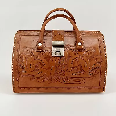 VTG  MR Canoa Western Hand Tooled Leather Doctor Bag Purse - Locking With Key • $35