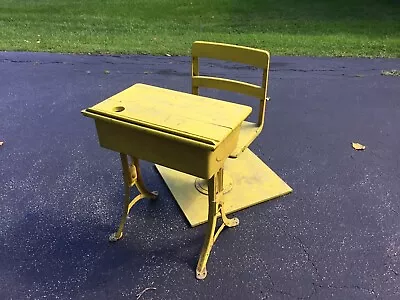 Antique Student School Desk & Chair Haywood Eclipse Restore Or Repaint • $74.99