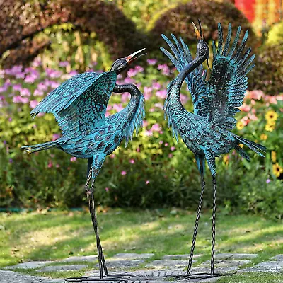 Garden Crane Sculptures & Statues Blue Heron Decor Outdoor Large Bird Yard Art • $188.48