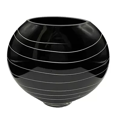 Skagen Denmark Black Oblong Glass 7  Vase White Pin Stripe • $35