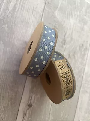 East Of India Ribbon (1 Spool) - Blue & White Spot - 3 Metres - 15mm Width • £3