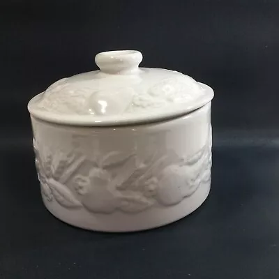 Vintage St Michael Marks & Spencer White Embossed Fruit Biscuit Cookie Jar • £21.99