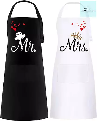 FunChaos 2 PCS Mr. & Mrs. Couple Aprons Set Wedding Gift For Couple Kitchen As • £16.04