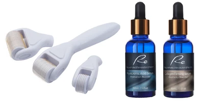 $89.95 • Buy Micro-Needle TITANIUM DERMA ROLLER 3 PIECE SET + Hyaluronic + Collagen Serum