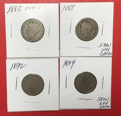 $9.17 • Buy 1883 CENTS 1888 1892 & 1894 US LIBERTY  V  Nickels Set Of 4 Harder To Find!