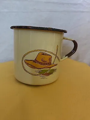 Vintage Monterrey Western Ware Enamelware Cup Mug Cowboy • $23.50