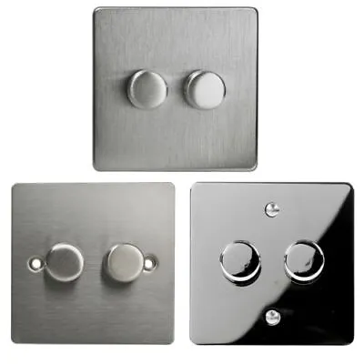 Volex Crabtree 2 Gang Metal Dimmer Light Switch Round Push Toggle Brushed Chrome • £1.49