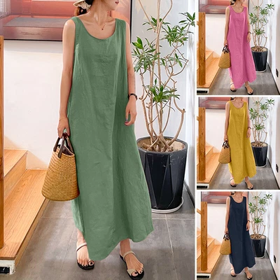 $23.74 • Buy Womens Spaghetti Straps 100%Cotton Sundress Summer Beach Bohemian Long Sundress