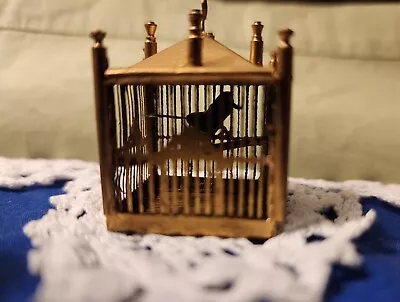 Antique Brass Hanging Birdcage With Bird On Perch For Dollhouse Rare! • $225