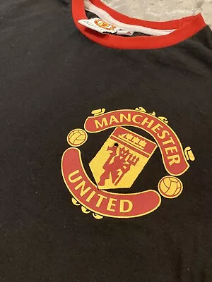 Manchester United Black Logo T-shirt Official Product Kids 7-8 Ys Long Sleeves • £2.99