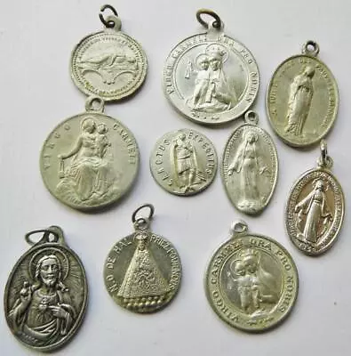 Lot X 10 Antique Holy Medals Miraculous Scapular St. Expedit Relic Blood N.D Hal • $0.99