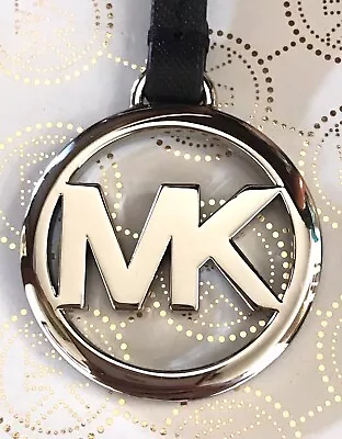 Michael Kors Silver Hardware Logo Charm Black Saffiano Leather Strap Handbag Fob • $25.49