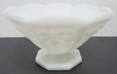 Vintage Anchor Hocking Milk Glass Footed Pedestal Fruit Bowl- Grape Vine Design • $22.99