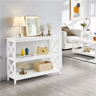 3-Tier Console Table Wood Sofa Side Table For Entryway Living Room Hallway White • £49.99