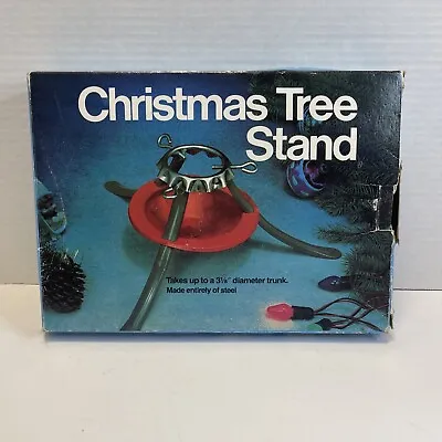 Vintage Christmas Tree Stand Heavy Duty Sturdy Red Green Metal And Disassembles • $14.30