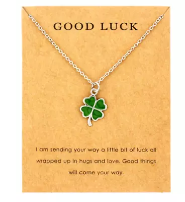 Women Men Girls Unisex Lucky Four Leaf Clover Good Luck Pendant Necklace Silver • £4.75