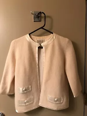 Vtg Lamb's Wool Cardigan Sweater S Cream B. Altman Cropped Classic 50s • $29