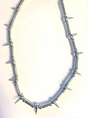 2  METAL SILVER MENS NECKLACE Jl204 W/ SPIKES  New Spike Bead Jewelry Necklaces • $11.56
