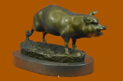 Signed Barye Farm Animal Pig 100% Solid Bronze Marble Base Sculpture Figure Sale • $149.50