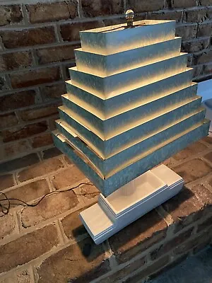 Mcm Art Deco Ceramic Tree Planter Lamp Cracked Ice Tiered Metal Venetian Shade • $305.02