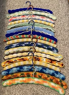 Vintage Lot Of 17 Hand Crocheted Wooden Hangers Yarn Covered Knit Handmade • $23