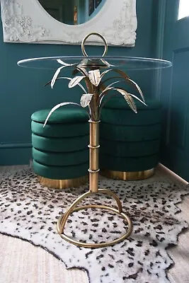 £132.99 • Buy Gold Palm Tree Glass Occasional Side Table 71cm Tall