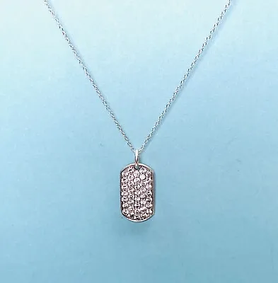￼Lovely Sterling Silver ￼Pavé Crystal Dog Tag Necklace W/ 18 Inch Sterling Chain • $29.50