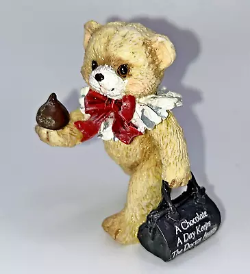 1991 Marjorie Sarnat Enesco Mini Bear Figure Chocolate A Day Keeps Doctor Away • $9.99