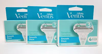 Gillette Venus Smooth Sensitive 3 Blade Cartridges 3 Boxes/4 Refills Ea=12 Total • $21.52