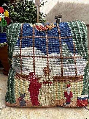 $59.95 • Buy Vintage Wool 13” T’was The Night Before Christmas Needlepoint Pillow Zip Velvet