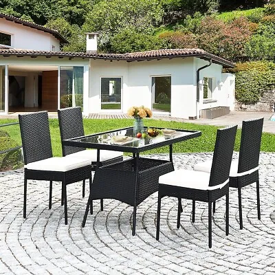 5-Piece Patio Rattan Dining Set Outdoor Dining Furniture W/ 1 Table &4 Chairs • £199.95