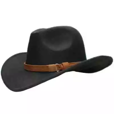 Men's Western Cowboy Rodeo Hat Black Felt Style Cowboy Riding Hat Texana Vaquera • $14.95