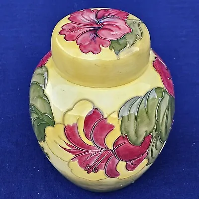 Signed MOORCROFT Ceramic Ginger Jar HIBISCUS Flower Very RARE In Yellow ENGLAND • $276.50