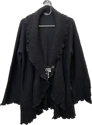 £16 • Buy Bon Marche Black Cardigan Ruffle Collar Broach Fasten Flare Sleeve Size M
