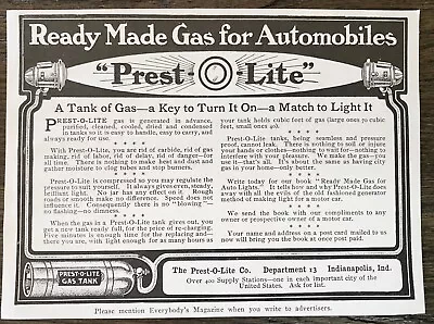 1906 Vtg Print Ad PREST-O-LITE Ready Made Tank Of Gas For Old Automobiles Cars • $9.95