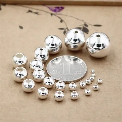 50pcs Sterling Silver Round Ball Beads S925 Bulk Bracelet Necklace Spacer Beads • $29.89