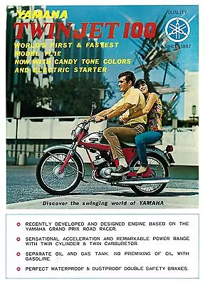 YAMAHA Brochure YL1 Twin Jet 1966 1967 1968 Sales Catalog REPRO 2 Pages • $9.95