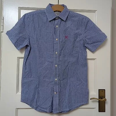 CREW CLOTHING Mens Short Sleeve Shirt XS Blue Check Cotton VGC • £14.50