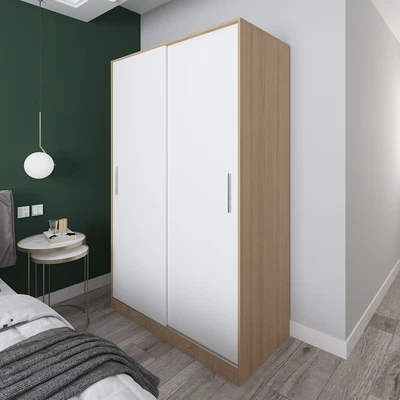 $579 • Buy Modern Wooden Natural And White Sliding 2 Door Wardrobe 125x60x200cm