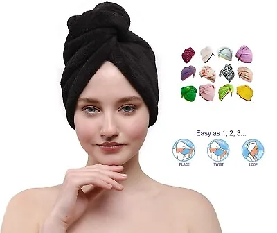 100% Pure Cotton Head Wrap Cap Towel Turban Quick Hair Drying 500gms Button Hat • £5.99