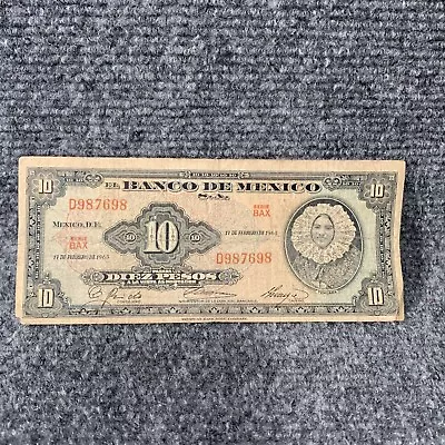 1965 Mexico 10 Pesos Banknote Tehuana Currency Mexican Paper Money D987698 • $8