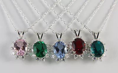 Mt St Helens Lab-Created Helenite Oval 10X8mm Cluster Necklace Sterling 5 Colors • $99.95