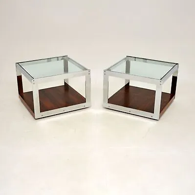 Pair Of Vintage Rosewood And Chrome Side Tables By Merrow Associates • £1150
