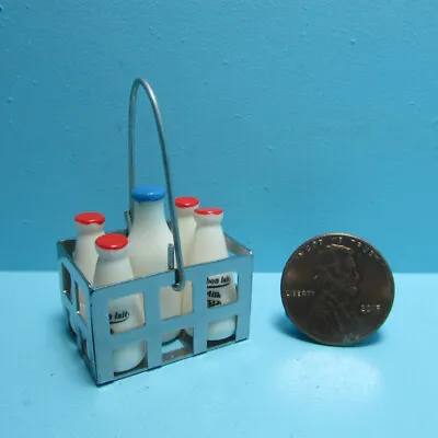 Dollhouse Miniature Milk Bottles In A Metal Basket G8269 • $6.74