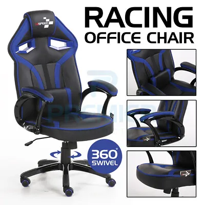 Office Chair Adjustable Ergonomic Racing Gaming Swivel Pu Leather Desk Computer • £64.99