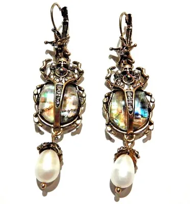 Abalone Shell Scarab Beetle Earrings Skull Crystal Pearl Egypt Pendant Gothic 4Y • $19.99