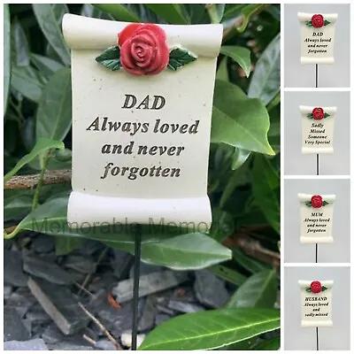£4.50 • Buy Red Rose Scroll Memorial Stick Remembrance Plaque Tribute Spike Grave Side Stake