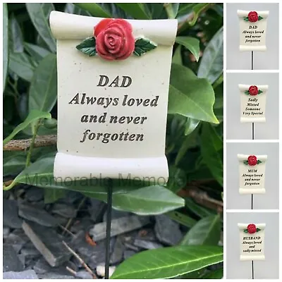 Red Rose Scroll Memorial Stick Remembrance Plaque Tribute Spike Grave Side Stake • £5.95